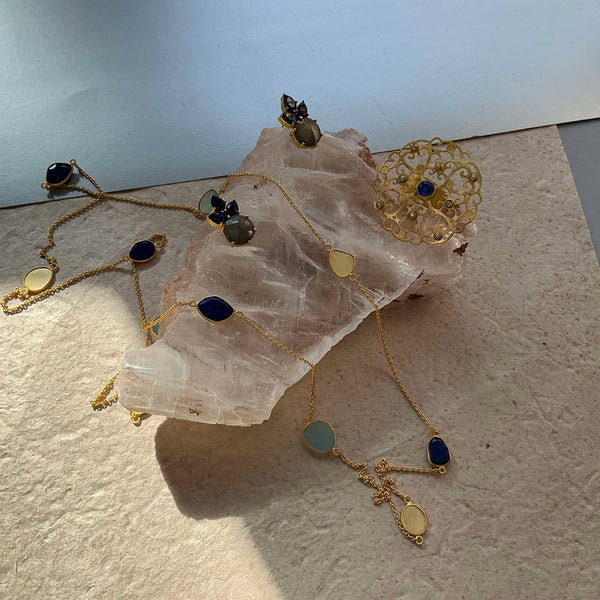 India Studs With Labradorite/Lapis Lazuli