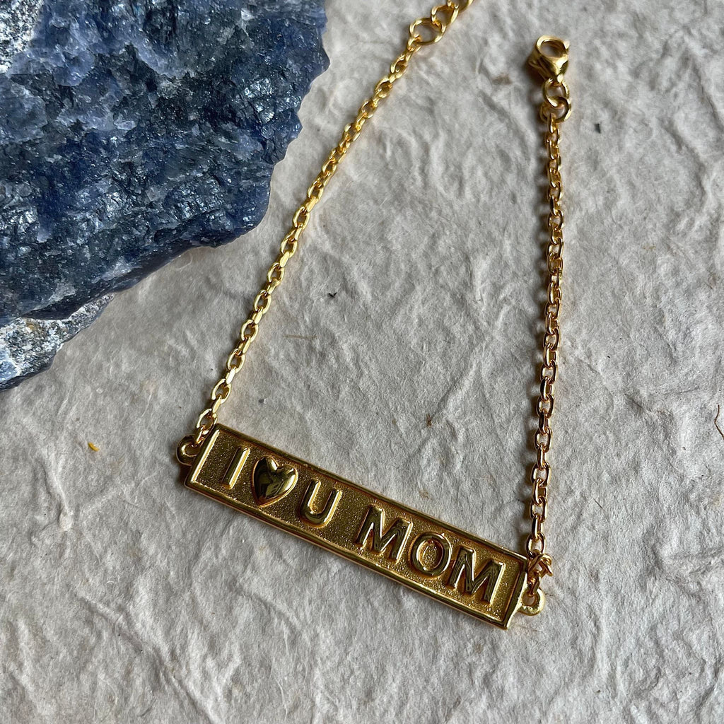 Sterling Silver “I LOVE YOU MOM” Bracelet with Gold Finish
