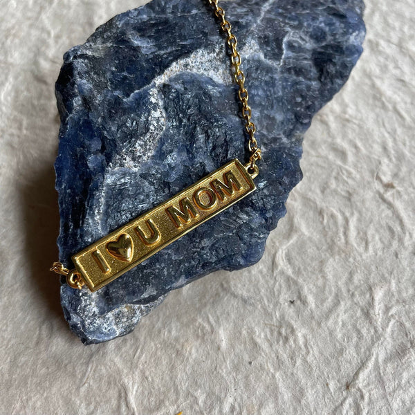 Sterling Silver “I LOVE YOU MOM” Bracelet with Gold Finish