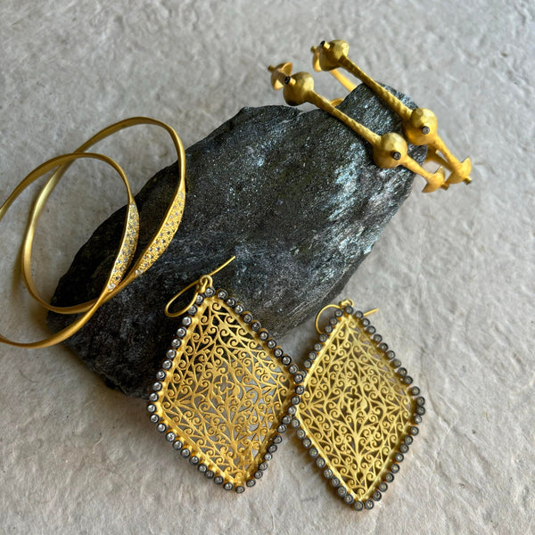 Faye Gold Hand Hammered Bracelet With Cubic Zirconia