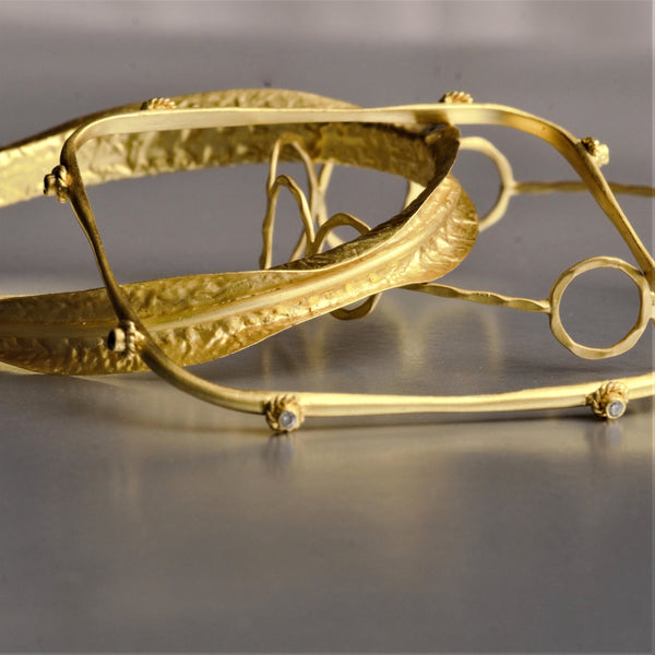 Iris Hand Hammered Bracelet In Gold With CZ