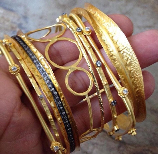 Iris Hand Hammered Bracelet In Gold With CZ