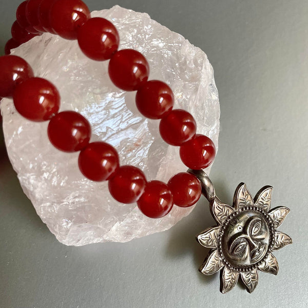 Carnelian Necklace With Sterling Silver Sun