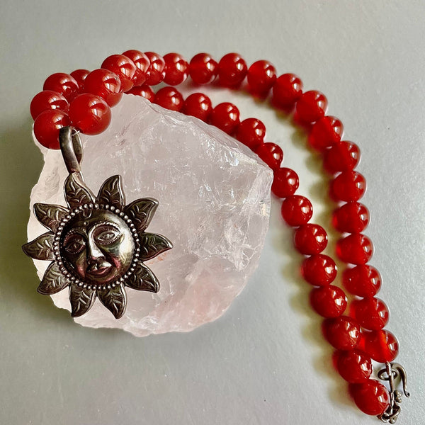 Carnelian Necklace With Sterling Silver Sun