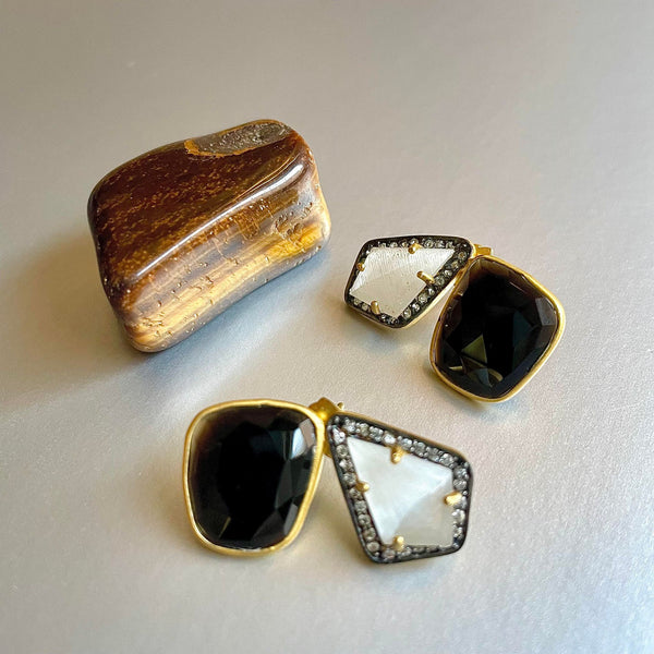 Catalina Studs With Black Onyx/Moonstone Gemstones