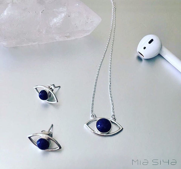 Sterling Silver Nazar Studs With Lapis Lazuli