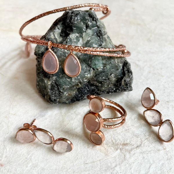 Dalia Rose Gold Stud Earrings With Pink Chalcedony