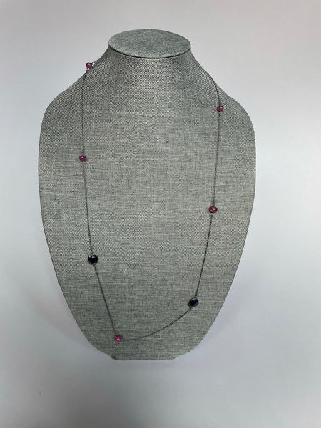 Zaraa Black Rhodium Necklace With Ruby And Blue Sapphire Gemstones