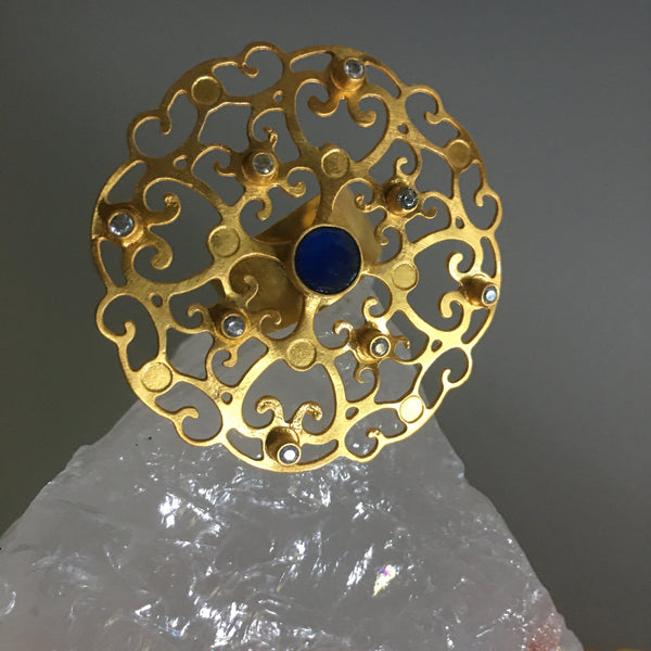 Exquisite! Divine! Goddess! Created by a goddess for all goddesses. A Goddess is a woman who is adored, especially for her beauty & we all are beautiful in our own respective ways. This artistic ring with lapis lazuli was designed for you, for your inner as well as your outer goddess appeal.