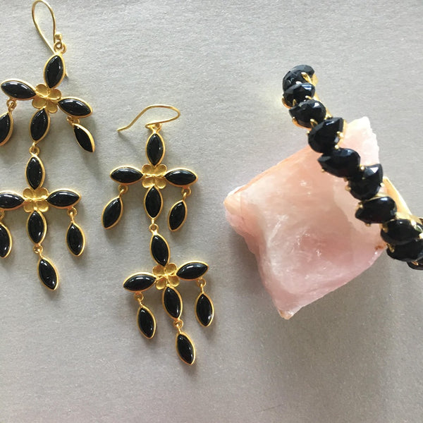 Sophia Dangle Earrings With Black Onyx Gemstones