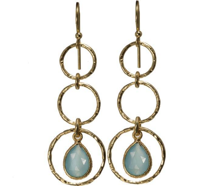 These dangling, dainty earrings with aqua chalcedony gemstone, flaunts elegance, style and a free-spirited experience.