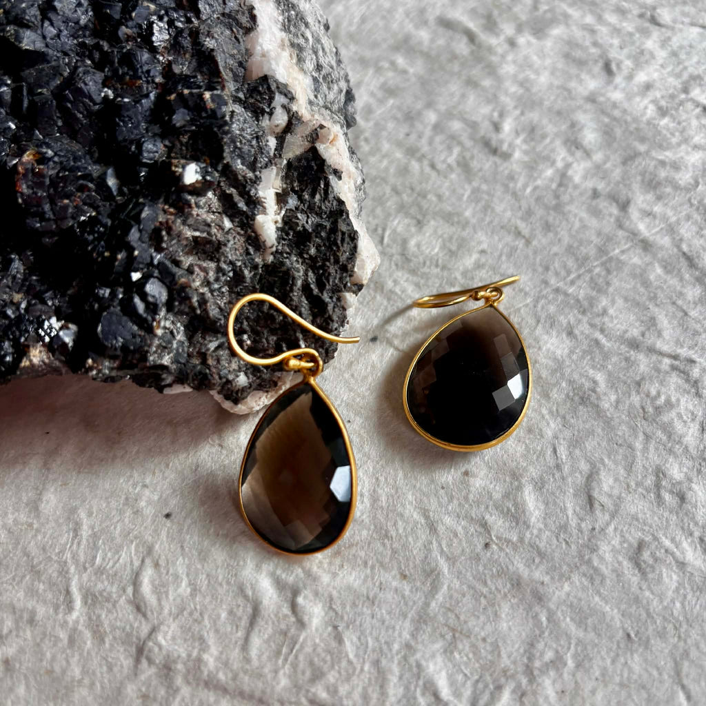 Alia Tear Drop Smoky Quartz Earrings