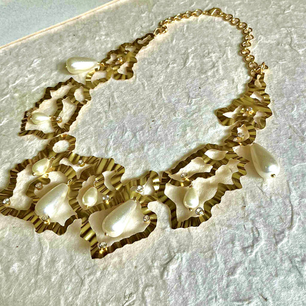 Elena Stiff Gold Lightweight Necklace With Pearls