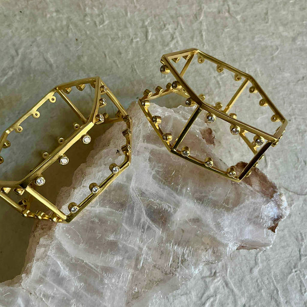 Aura Hexagon Gold Bold Bracelet With CZ