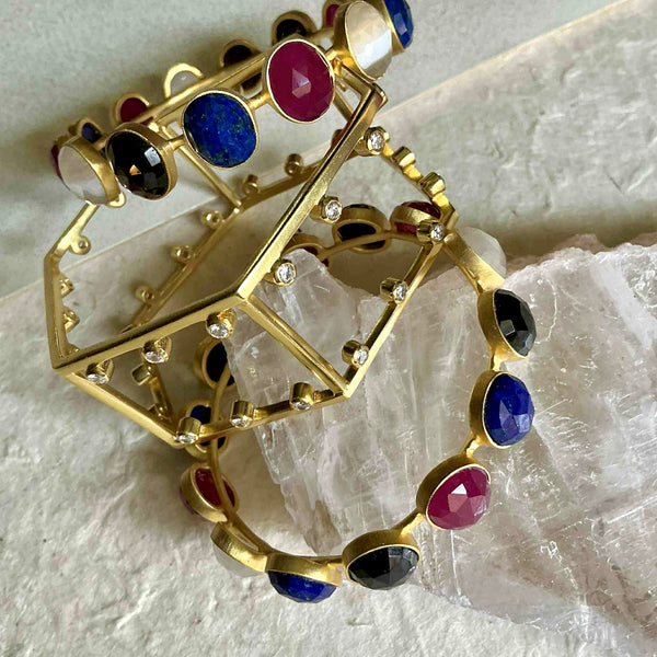 Aura Hexagon Gold Bold Bracelet With CZ