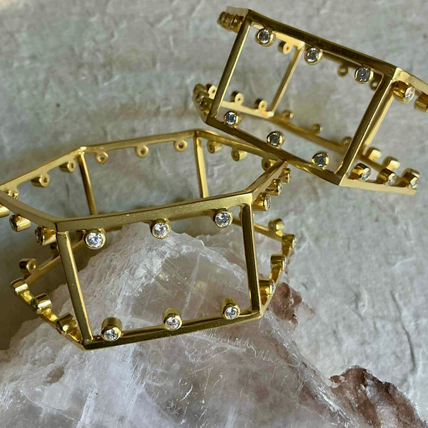 Aura Hexagon Gold Bold Bracelet With CZ
