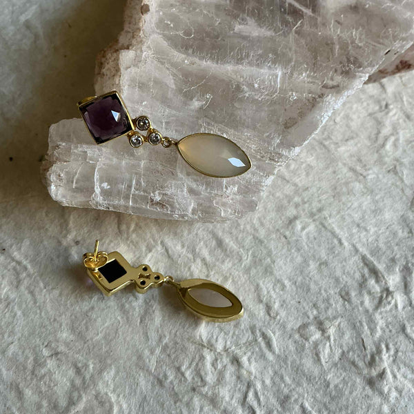 Livia Gold Earrings With Amethyst And Chalcedony