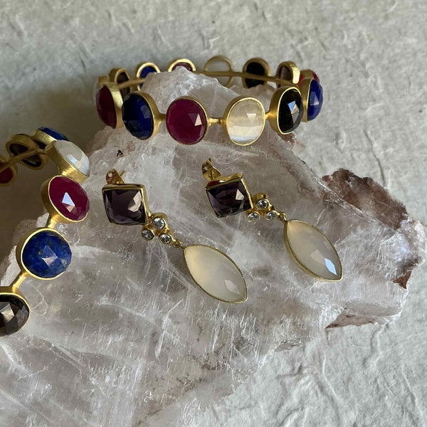 Livia Gold Earrings With Amethyst And Chalcedony