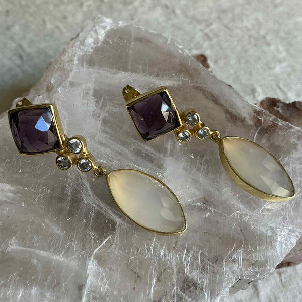 Livia Gold Earrings With Amethyst And Chalcedony