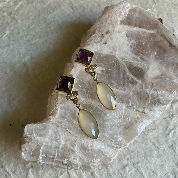 Livia Gold Earrings With Amethyst And Chalcedony