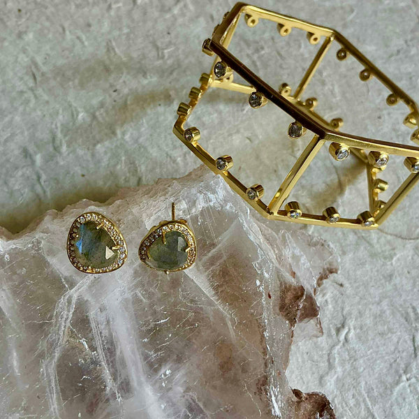 Serafina Gold Studs With Labradorite Gemstones