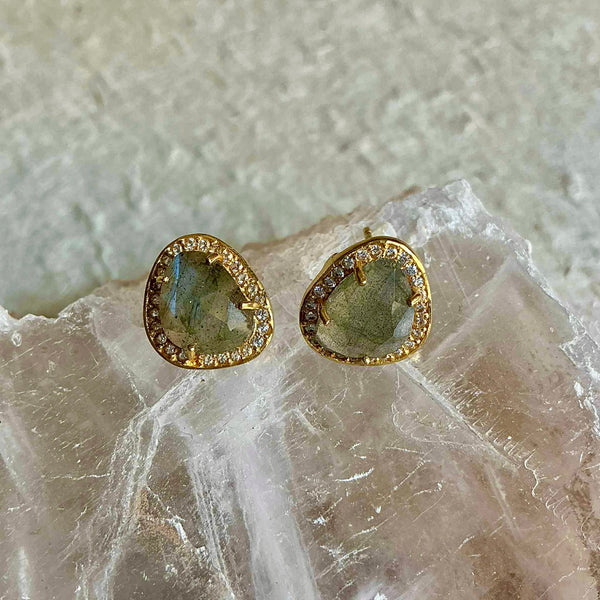Serafina Gold Studs With Labradorite Gemstones