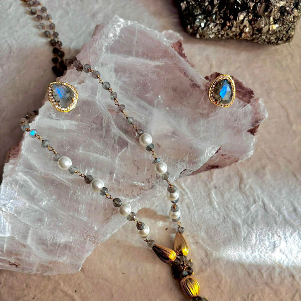 Serafina Gold Studs With Labradorite Gemstones