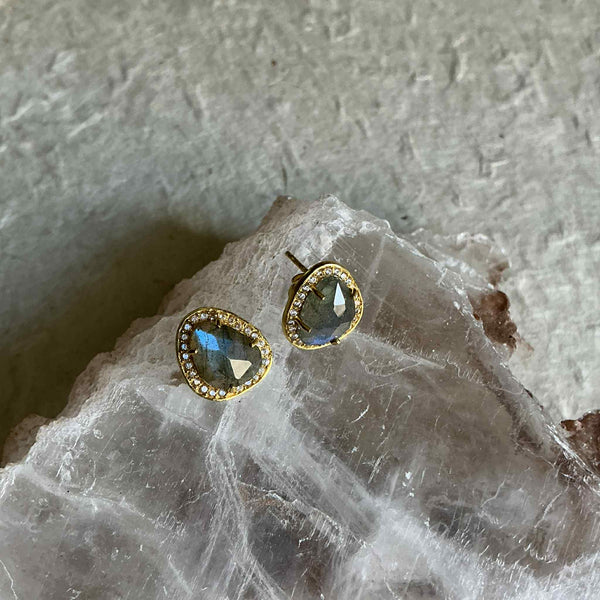 Serafina Gold Studs With Labradorite Gemstones