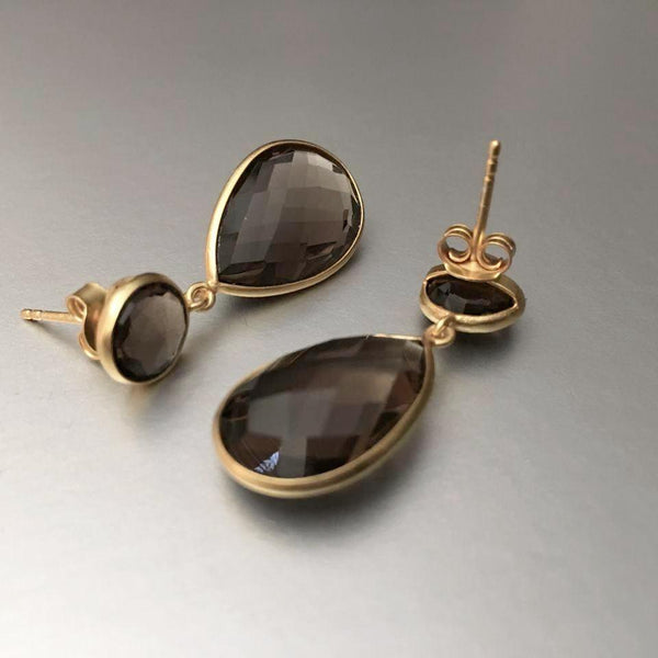 Faceted smoky quartz teardrop earrings by Mia Siya — elegant, affordable, and grounding. The perfect statement piece for everyday to evening wear.