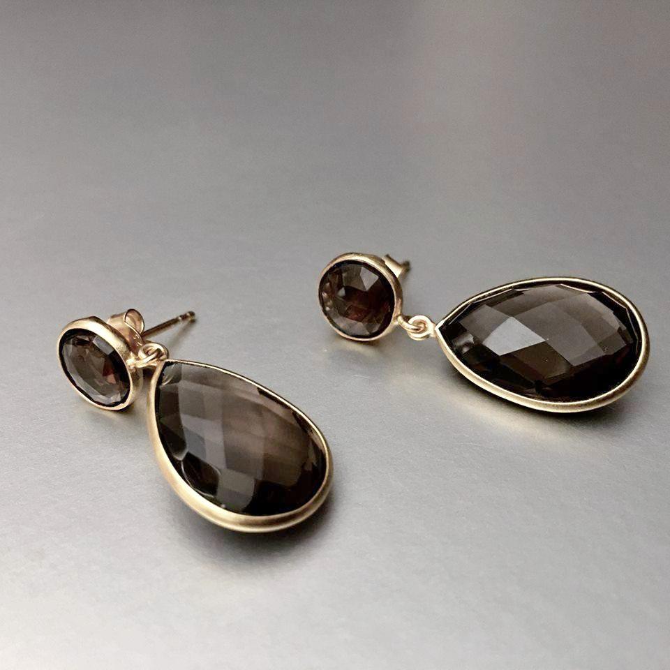 Faceted smoky quartz teardrop earrings by Mia Siya — elegant, affordable, and grounding. The perfect statement piece for everyday to evening wear.