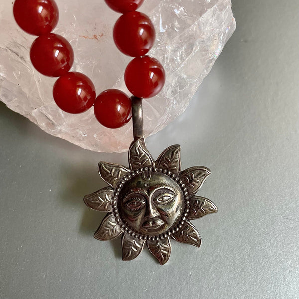 Carnelian Necklace With Sterling Silver Sun