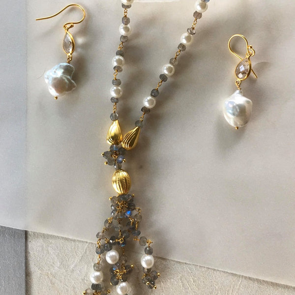 Ella Baroque Pearl Earrings With Labradorite